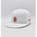 6 Panel White Snapback Cap with Metal Plate